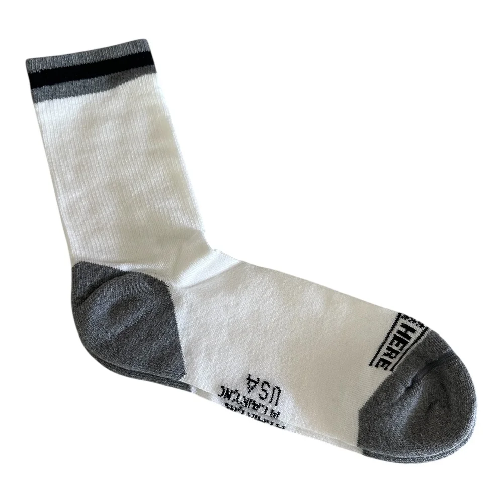 2 Pair MADE HERE Founder Crew White Grey Black Striped Unisex Socks Sz L/XL NWT